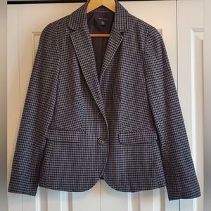 Womens Tommy Hilfiger Gray Black Houndstooth Single Breast Blazer Elbow Patches